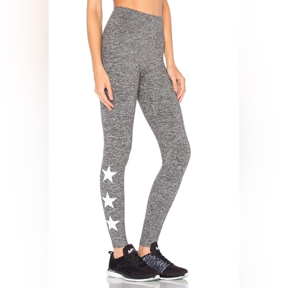 Strut This Revolve Star Print Leggings Full Length Grey Marle High Rise - Picture 8 of 16